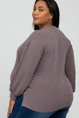 Purple Crochet Accent Long Sleeve Maternity Plus Top