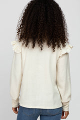 Cream Knit Ruffle Long Sleeve Top