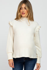 Cream Knit Ruffle Long Sleeve Maternity Top