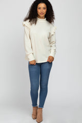 Cream Knit Ruffle Long Sleeve Top