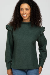 Green Knit Ruffle Long Sleeve Top