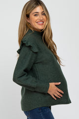 Green Knit Ruffle Long Sleeve Maternity Top