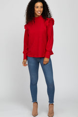 Red Knit Ruffle Long Sleeve Top