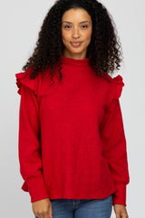 Red Knit Ruffle Long Sleeve Maternity Top