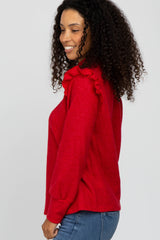 Red Knit Ruffle Long Sleeve Top