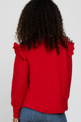 Red Knit Ruffle Long Sleeve Top