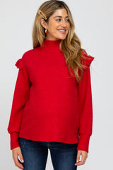 Red Knit Ruffle Long Sleeve Maternity Top