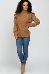 Camel Knit Ruffle Long Sleeve Top