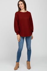 Burgundy Textured Knit Bubble Sleeve Top