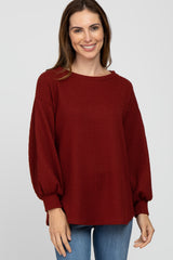 Burgundy Textured Knit Bubble Sleeve Top