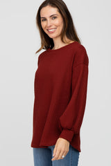 Burgundy Textured Knit Bubble Sleeve Top