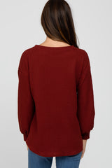 Burgundy Textured Knit Bubble Sleeve Top