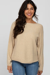 Beige Solid Boat Neck Sweater