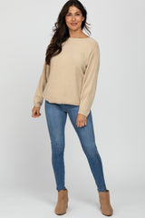 Beige Solid Boat Neck Sweater