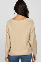 Beige Solid Boat Neck Sweater