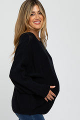 Black Solid Boat Neck Maternity Sweater