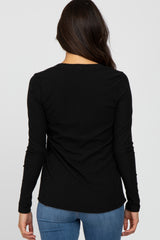 Black Ribbed Split Collar Top