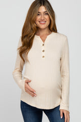 Cream Soft Knit Maternity Long Sleeve Top