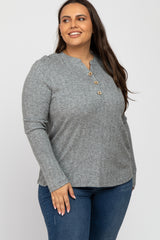 Heather Grey Soft Knit Maternity Plus Long Sleeve Top