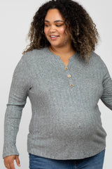 Heather Grey Soft Knit Maternity Plus Long Sleeve Top