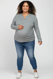 Heather Grey Soft Knit Maternity Plus Long Sleeve Top