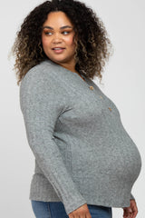 Heather Grey Soft Knit Maternity Plus Long Sleeve Top