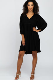 Black Linen Raw Edge Hi-Low Hem Dress