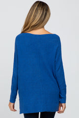 Royal Blue V-Neck Side Slit Maternity Sweater