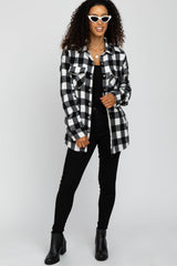 White Black Plaid Sherpa Lined Jacket