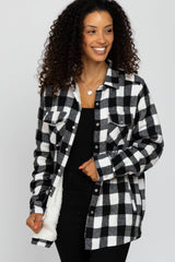 White Black Plaid Sherpa Lined Maternity Jacket