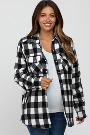 White Black Plaid Sherpa Lined Maternity Jacket