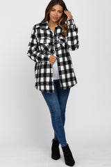 White Black Plaid Sherpa Lined Maternity Jacket