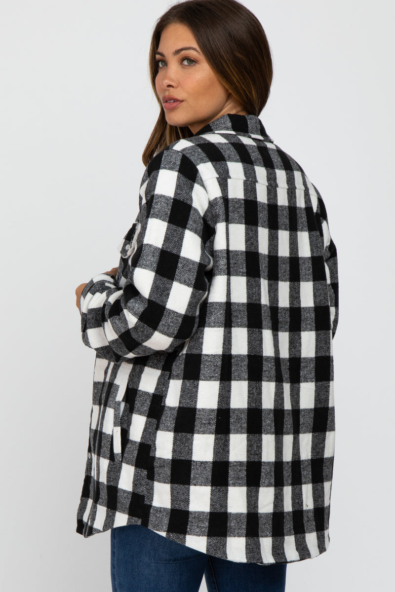 White Black Plaid Sherpa Lined Maternity Jacket – PinkBlush