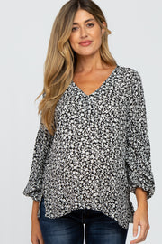 Black Floral Long Sleeve Maternity Top