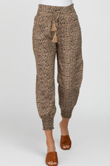 Taupe Abstract Dot Print Smocked Waist Pants