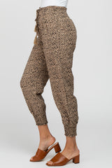 Taupe Abstract Dot Print Smocked Waist Pants