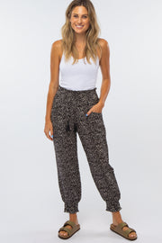 Black Abstract Dot Print Smocked Waist Pants