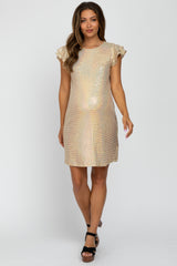 Gold Sequin Layered Ruffle Sleeve Maternity Dress