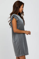 Charcoal Shimmer Ruffle Sleeve Dress