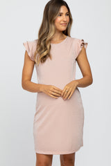 Light Pink Shimmer Ruffle Sleeve Maternity Dress