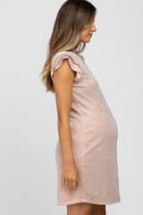 Light Pink Shimmer Ruffle Sleeve Maternity Dress