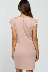 Light Pink Shimmer Ruffle Sleeve Maternity Dress