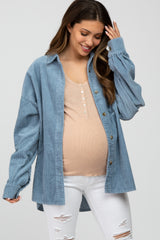 Light Blue Corduroy Maternity Shacket