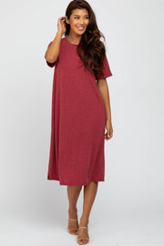 Burgundy Ribbed Midi Dress