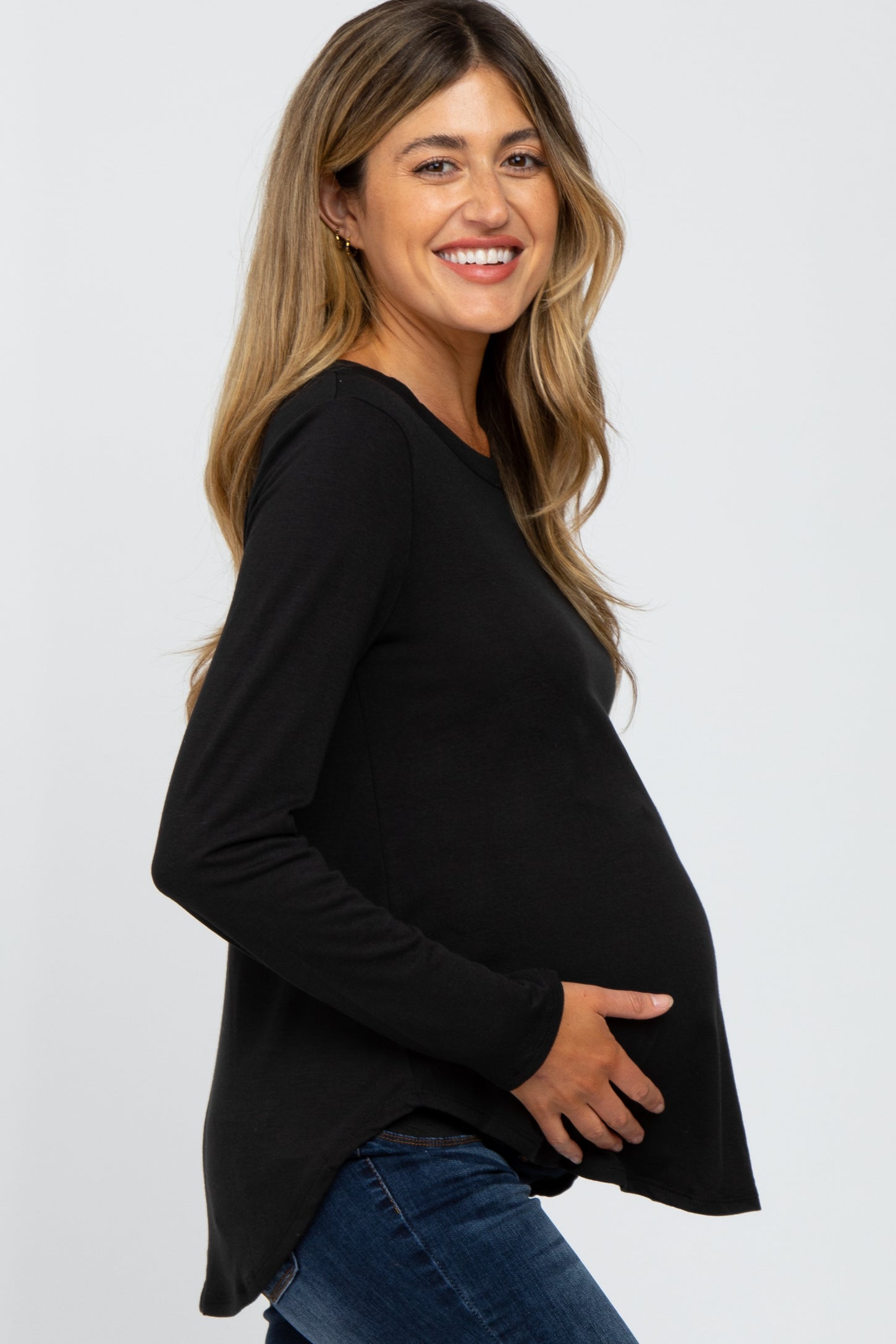 Black Basic Maternity Long Sleeve Top– PinkBlush
