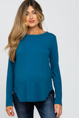 Deep Teal Basic Maternity Long Sleeve Top