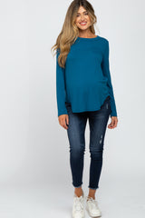 Deep Teal Basic Maternity Long Sleeve Top