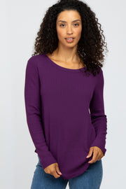 Purple Basic Waffle Knit Long Sleeve Top