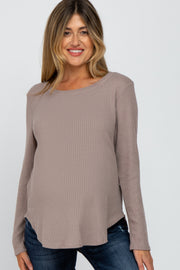 Taupe Basic Waffle Knit Maternity Long Sleeve Top