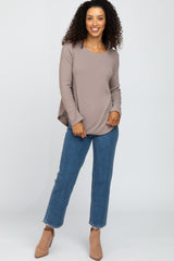 Taupe Basic Waffle Knit Long Sleeve Top